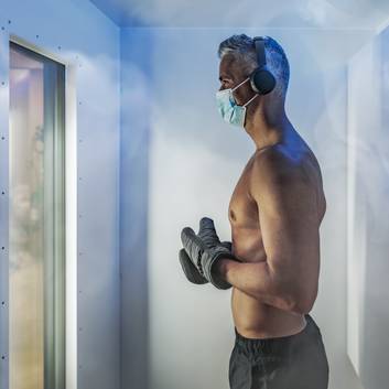 Man inside a cold chamber Man inside a cold chamber