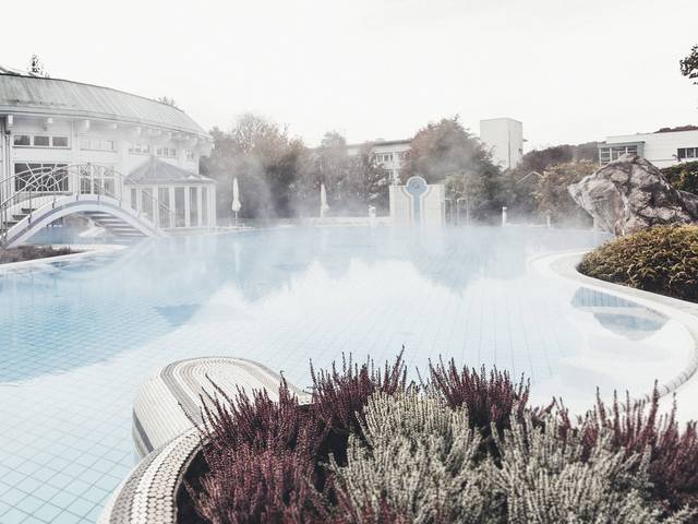 Outdoor pool in fall