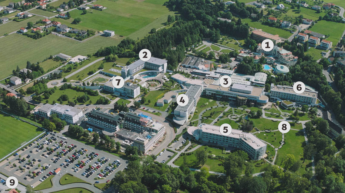 Aerial view of the REDUCE health resort in Bad Tatzmannsdorf