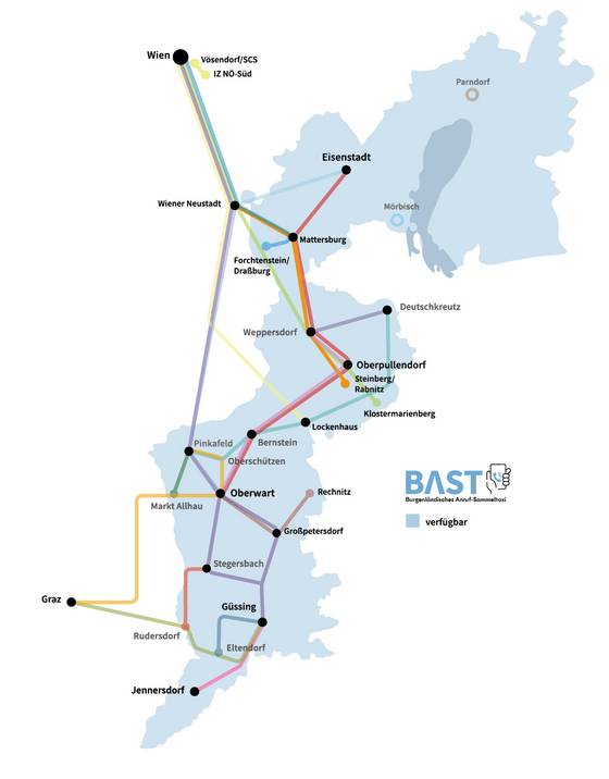 Route network of the Burgenland public transport company