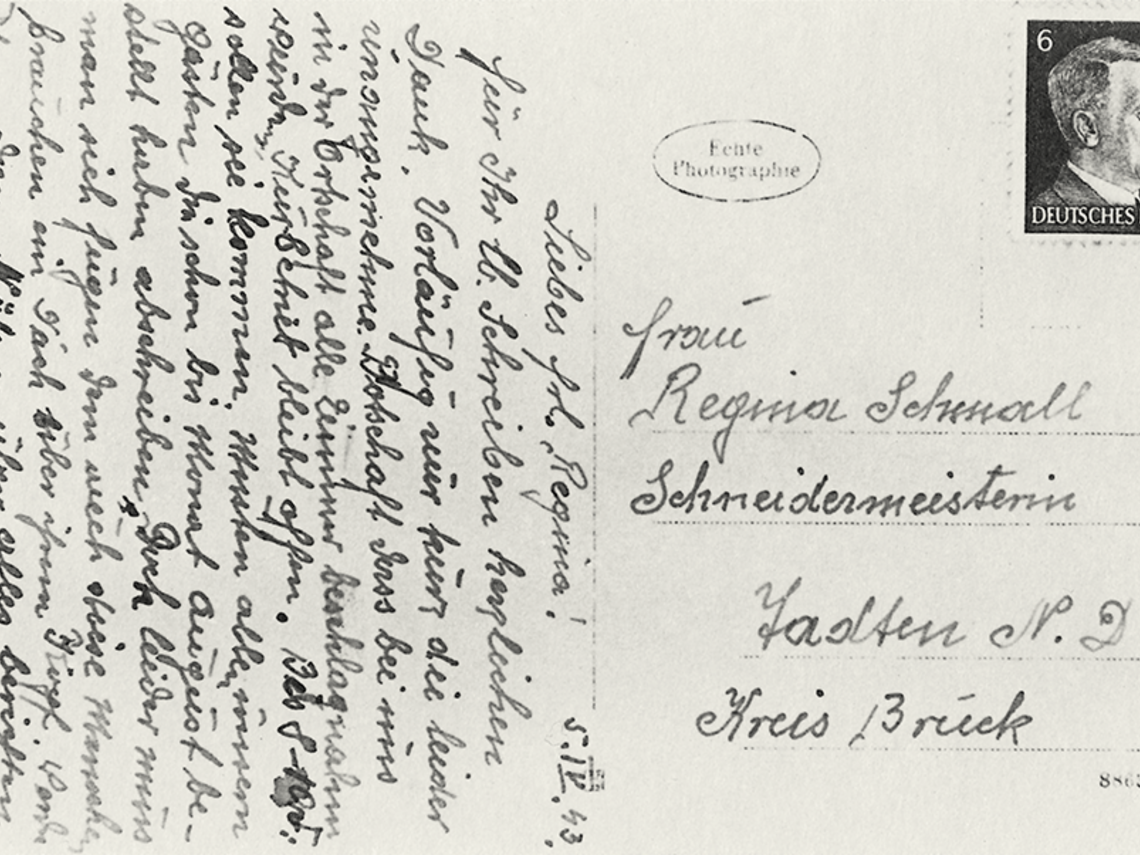 Picture of a postcard from 1943 to Regina Schmall from Emma